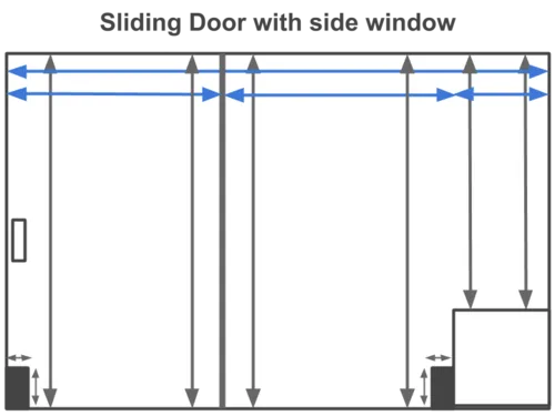 Diagram showing how to measure a sliding door with a window on the side